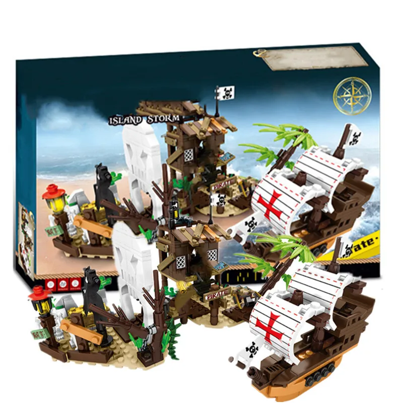 

471PCS Creative City Series Adventure Pirate Model Building Blocks Pirate Ship Skull Island Bricks DIY Toys for Children Gifts