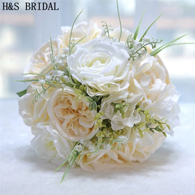 

H&S BRIDAL Ivory White Bridal Bouquet Artificial Vintage Bouquet De Mariage Wedding Bouquets For Brides 2020 Bridesmaid Flowers