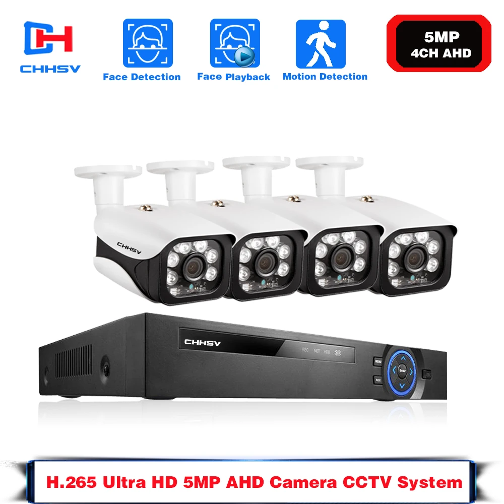 

4CH 5MP DVR NVR Security Camera System H.265 Face Detection 5.0MP AHD Bullet Camera Indoor Outdoor CCTV Video Surveillance Kit