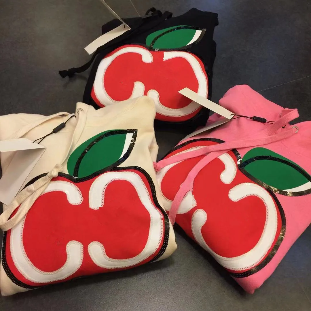 Женские толстовки с капюшоном, модная зимняя толстовка с вышитым яблоком и буквенным принтом, повседневные толстовки с капюшоном, есть логотип, пуловеры для поклонников