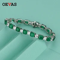 oevas 100 925 sterling square synthetic emerald high carbon diamond bridal bracelet sparkling wedding party fine jewelry gifts