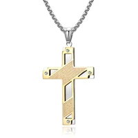 dropshipping europe and america 60 cm length cross titanium steel jelewery jesus prayer high quality long necklace for man male