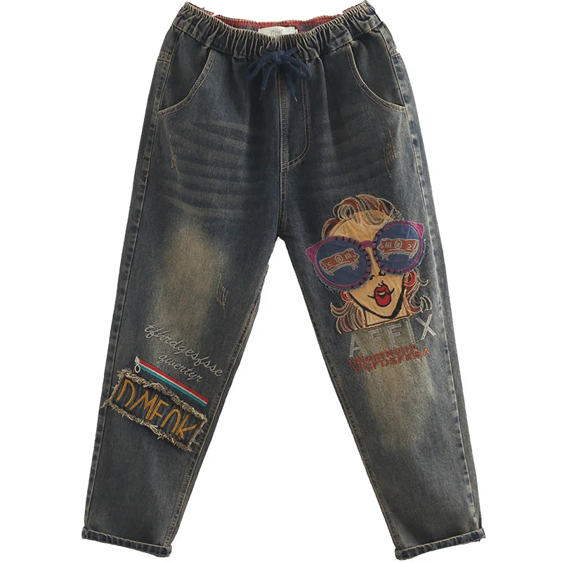 OMIKRON дизайнерские штаны-шаровары с вышивкой винтажные эластичные высокая талия