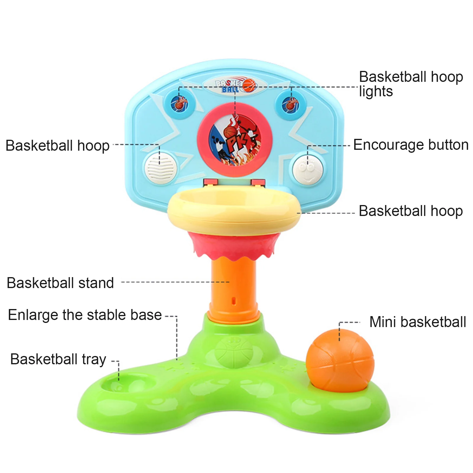 

Children Basketball Hoop Stand Toy Set with Light Sound Indoor Sports Equipment