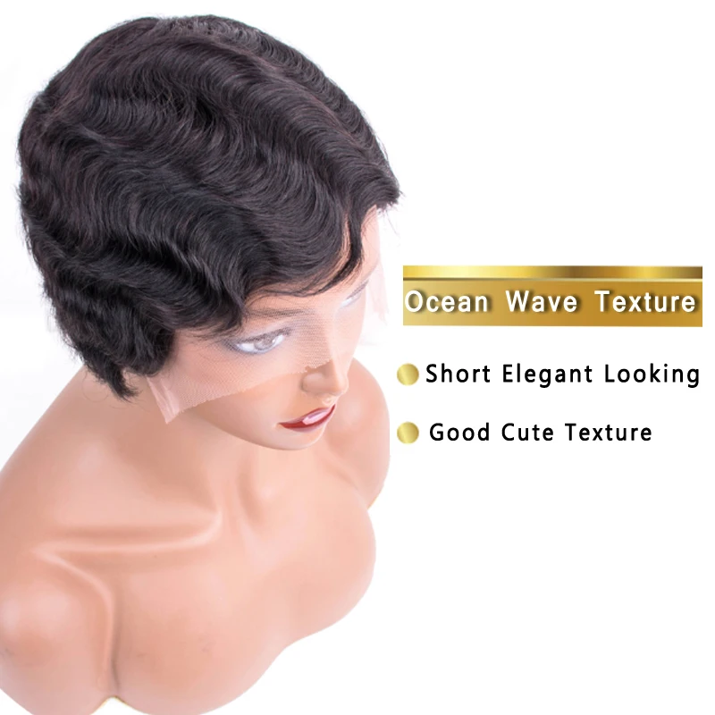 Короткие человеческие волосы парики 13*2 парик шнурка для женщин океан волнистый