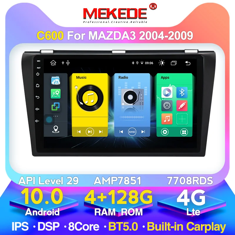 Автомагнитола MEKEDE мультимедийный плеер навигация GPS для Mazda 3 2004 2005 2006 2007 2008 2009 4G Интернет Восьмиядерный IPS