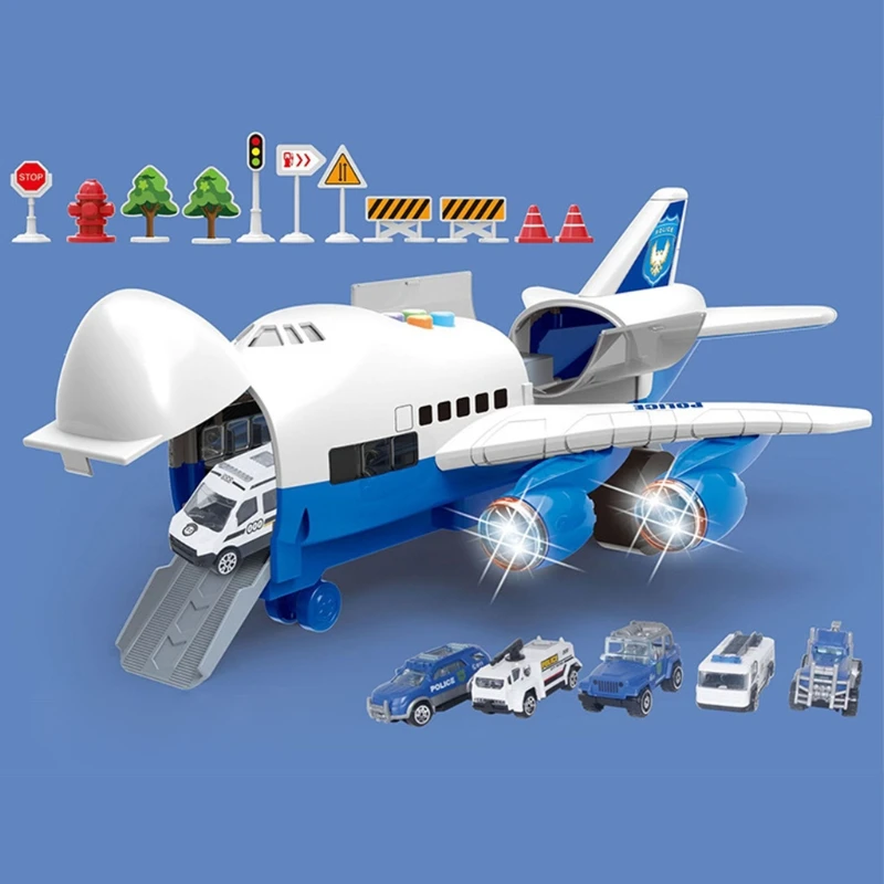 

85DE Aircraft Car Toys Set Simulation Track Inertia Music Lights Large Transport Cargo with Mini Vehicles Kids Gifts