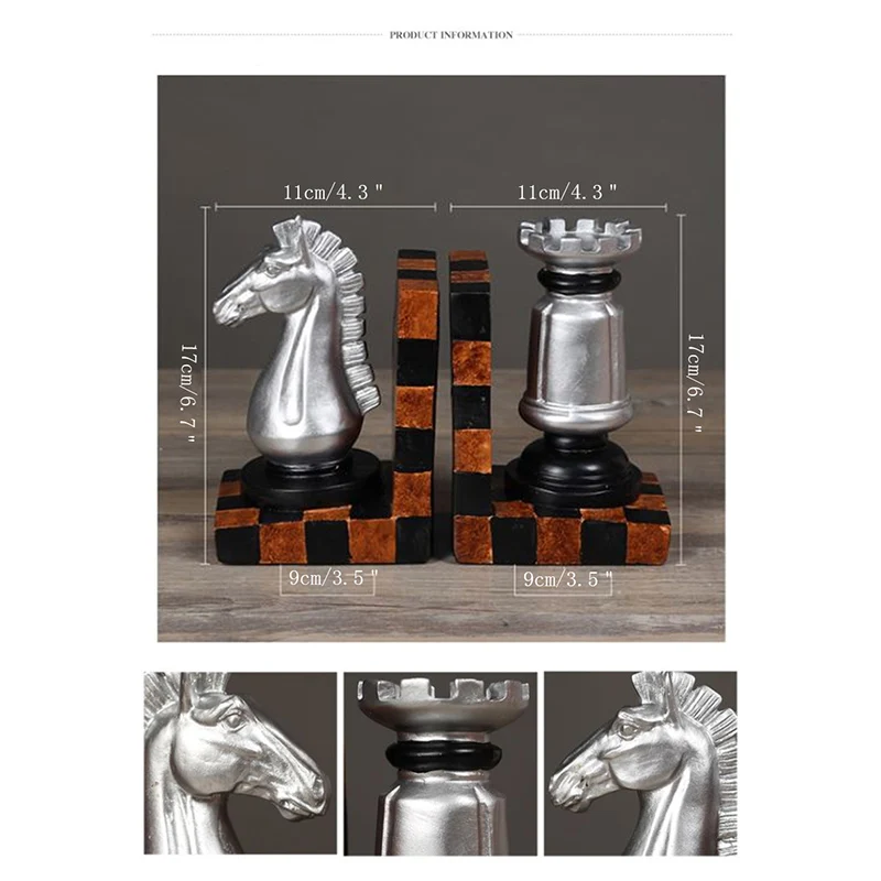 

Europe Retro Creative Bookends Figurines Resin Chess Model Book Stand Ornaments Home Office Study Bookshelf Decor Birthday Gifts