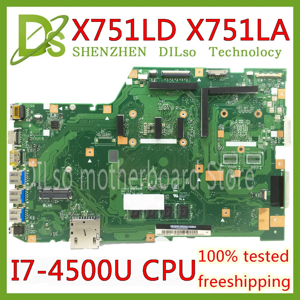 Verkauf KEFU X751LA Motherboard Für ASUS X751LA X751LAB X751LD Original Laptop Motherboard I7-4500U CPU 4GB RAM Original Mainboard Test