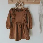 Детское вельветовое платье, в европейском и американском стиле, Осеннее, зимнее, с рюшами, для маленьких девочек, #5377