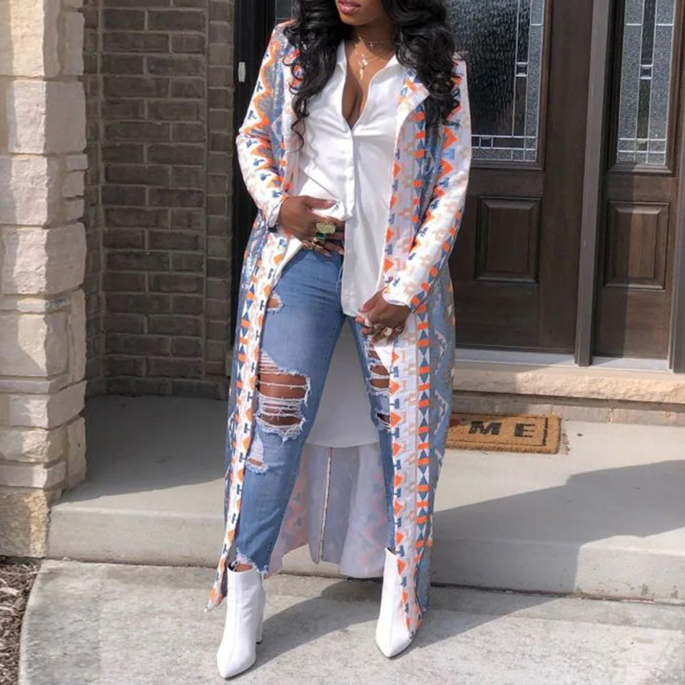 Модный Тренч с принтом для женщин длинное пальто размера плюс весна 2020