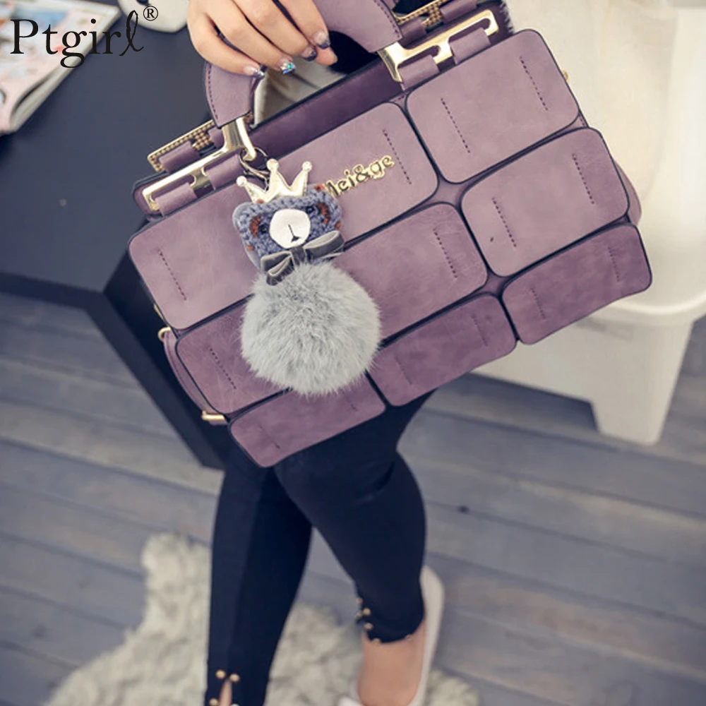 Новая модная Корейская прошитая сумка с меховым помпоном женская на плечо сумки