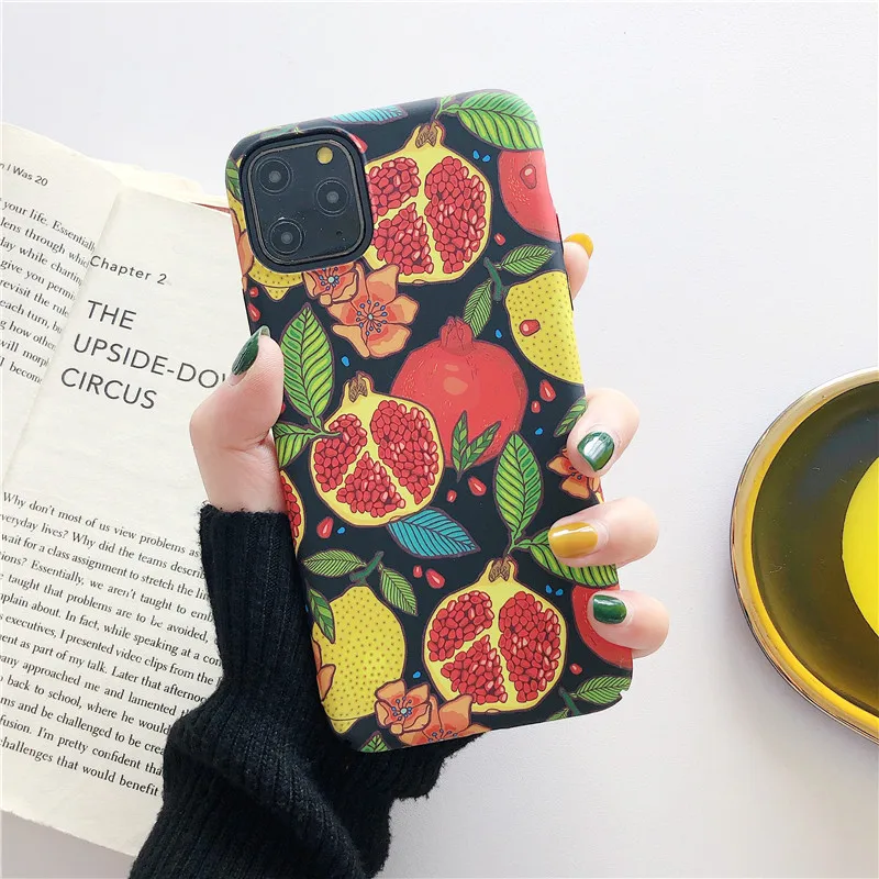 

Fruit Pomegranate Lemon Cartoon Oil Painting Impressive phone case for IPHONE 12 11 Pro Max Mini X XR 7 8p back cover Anti-Fall