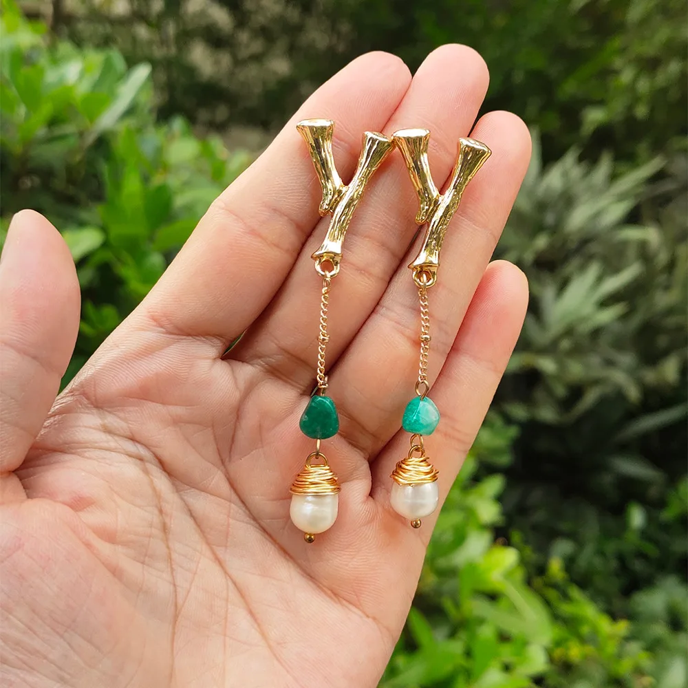 Средневековый длинные модные серьги с надписью Y Темно Зеленый Натуральный