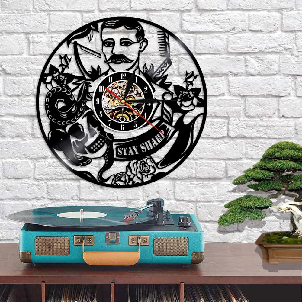 Парикмахер силуэт настенные часы Baber магазин ручной работы художественные Декор