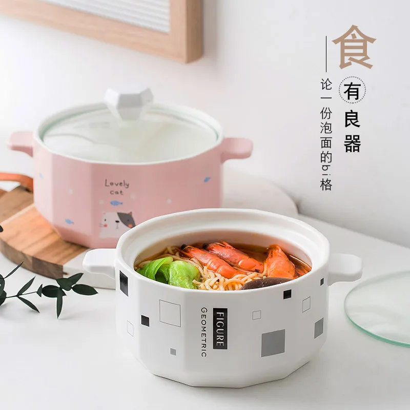 Творческий Керамика мгновенного миска для лапши с крышкой большая суповая лапша