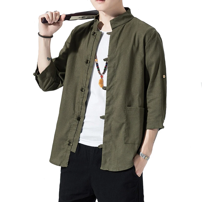 

Men's Cotton Linen Shirts Long Sleeve Casual Slim Mandarin Collar Shirts High Quality Men Business Cotton Dress Shirts New Hanfu