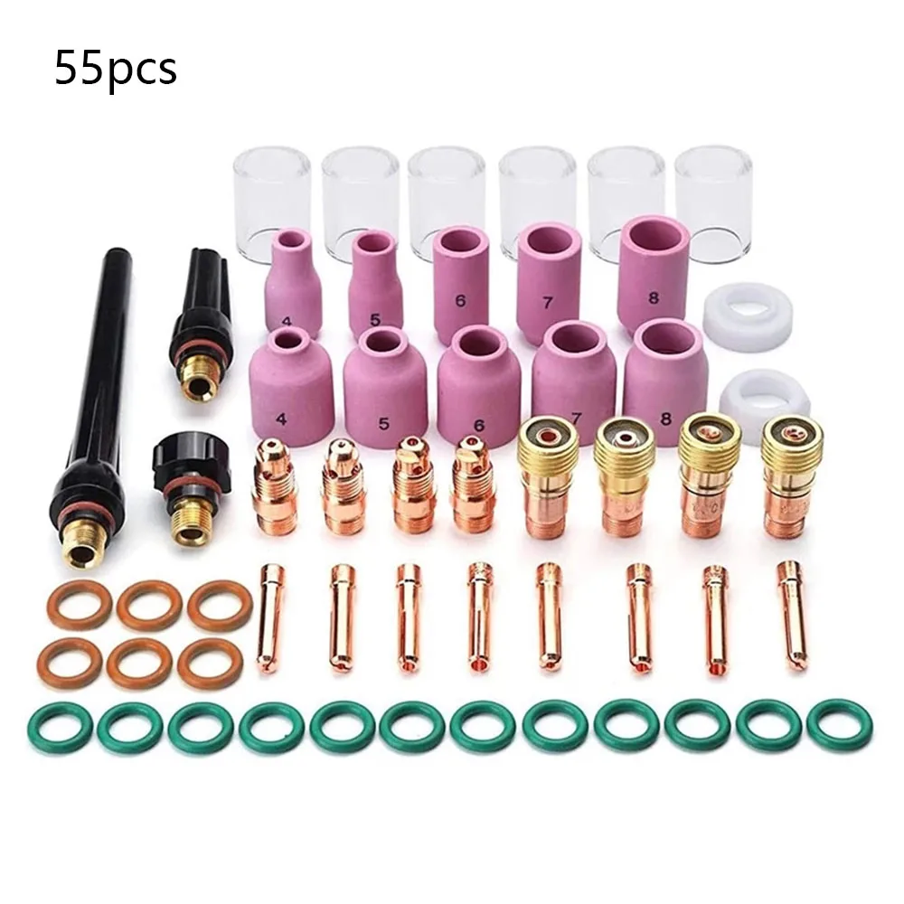 

55Pcs/Set TIG Welding Torch Stubby Gas Lens For WP-17/18/26 TIG 10 Pyrex Glass Cup Kit Durable Practical Welding Accessories