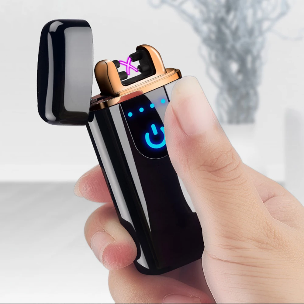 Smart Touch сенсор USB перезаряжаемая двойная дуга беспламенная плазменная электрическая зажигалка датчик отпечатков пальцев Светодиодный дисплей питания