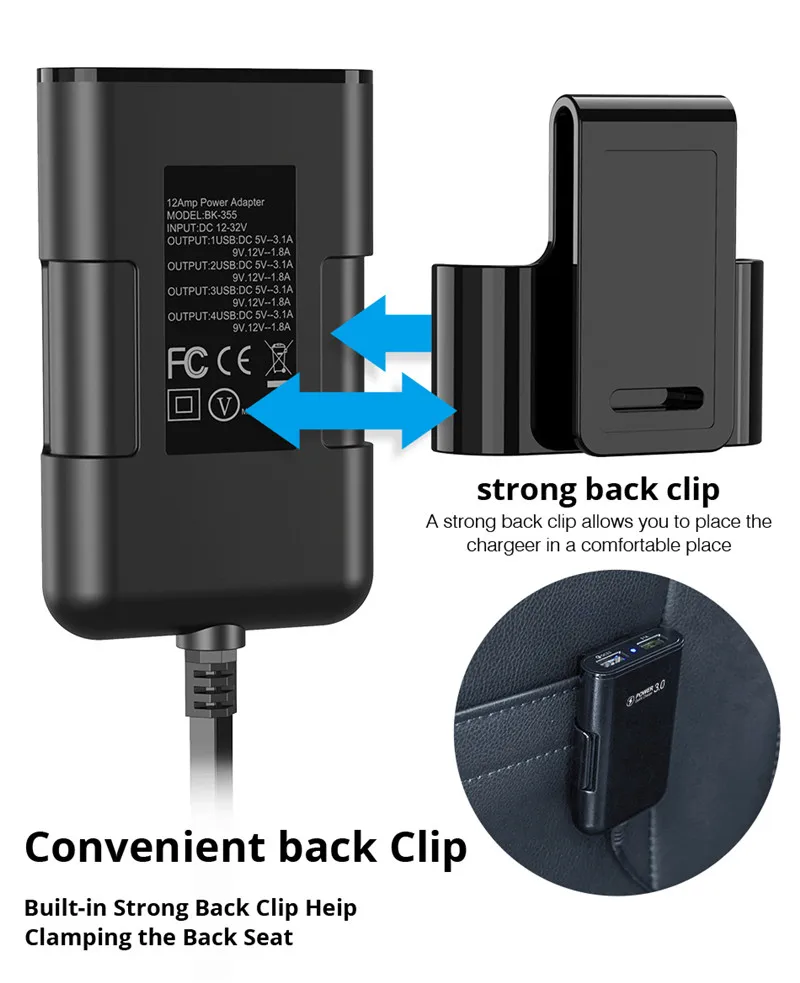 USLION, мульти USB, 4 порта, QC 3,0, автомобильное зарядное устройство, быстрая зарядка, телефон, быстрая зарядка, передний задний сиденье, зажим, зарядный адаптер, портативная вилка для iPhone