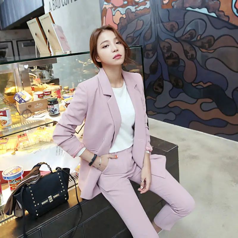 

Pink suit for women 2021 new fashion casual and versatile temperament small suit two piece British style