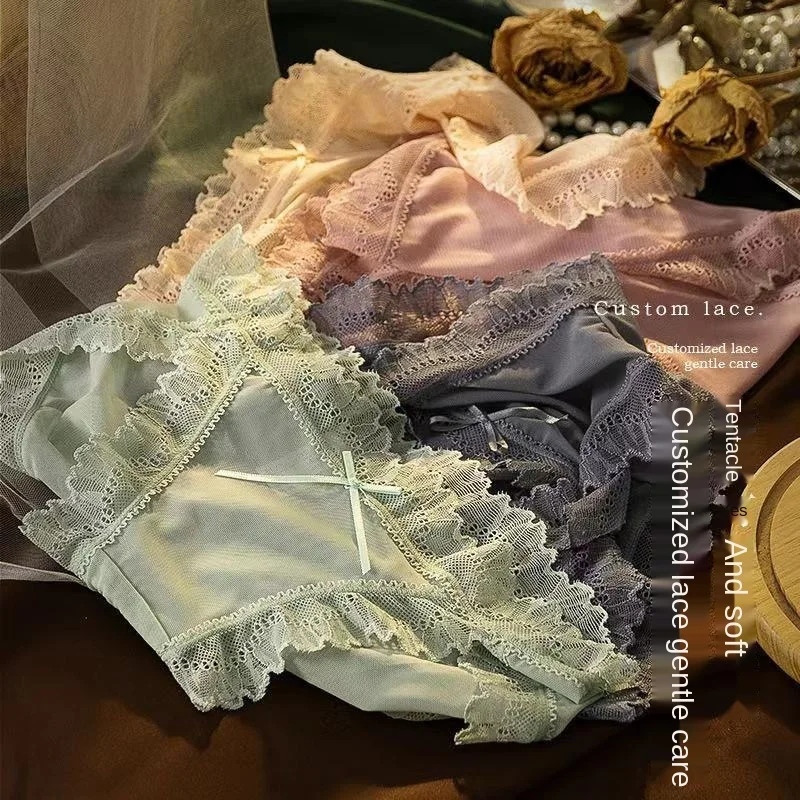 

French Style Sexy Panties Women's Cotton Underwear Sexy Lace Panties Fashion Hollow Bow Briefs Mid Waist Seamless Underpants