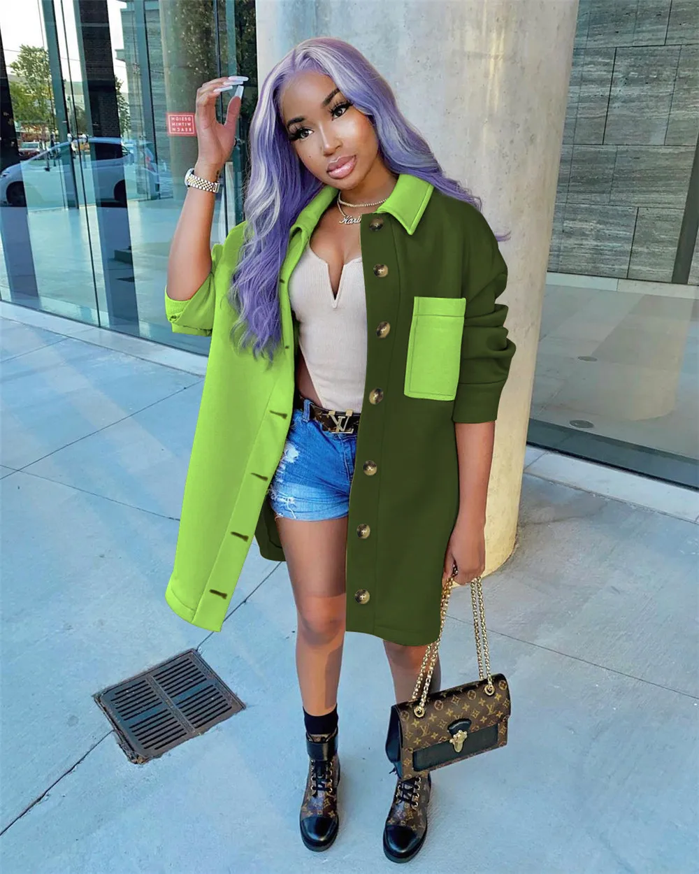 

Женское длинное шерстяное пальто Tsuretobe, свободный клетчатый Тренч с карманами, верхняя одежда из смешанного материала, пальто с длинным рук...