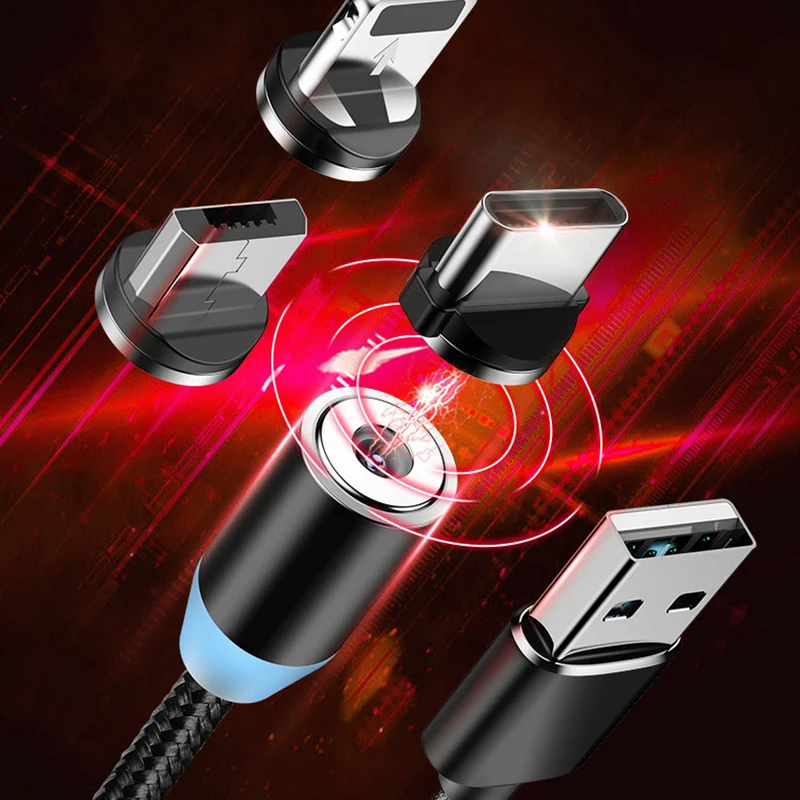 

Magnetic USB Charging Cable 360 Rotate Fast Charging Cord Wire For iPhone IOS Lightning Huawei Samsung Mi Android Type-C Plug