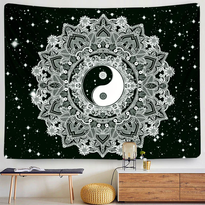 

Yin Yang Black and white Mandala Tapestry Tarot Card Bedspread Bedroom Dorm Astrology Divination Hanging Tapiz Living Room Decor
