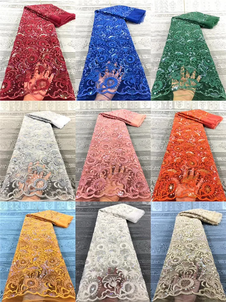 

MIQIER High Quality African nigerian tulle Lace Fabric cotton fabric Embroidery nigerian dress Water Soluble fabric with sequins