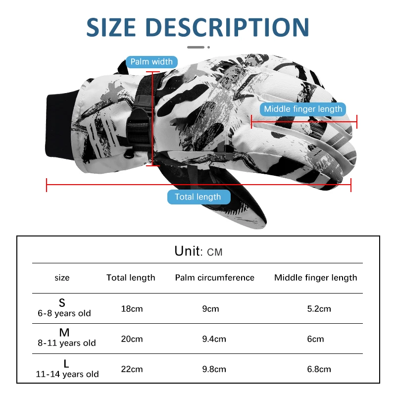 

PHMAX Kids Winter Ski Gloves Thermal Fleece Skiing Gloves Children Gloves Waterproof Thicken Warm Sports Skiing Boy Girls Gloves