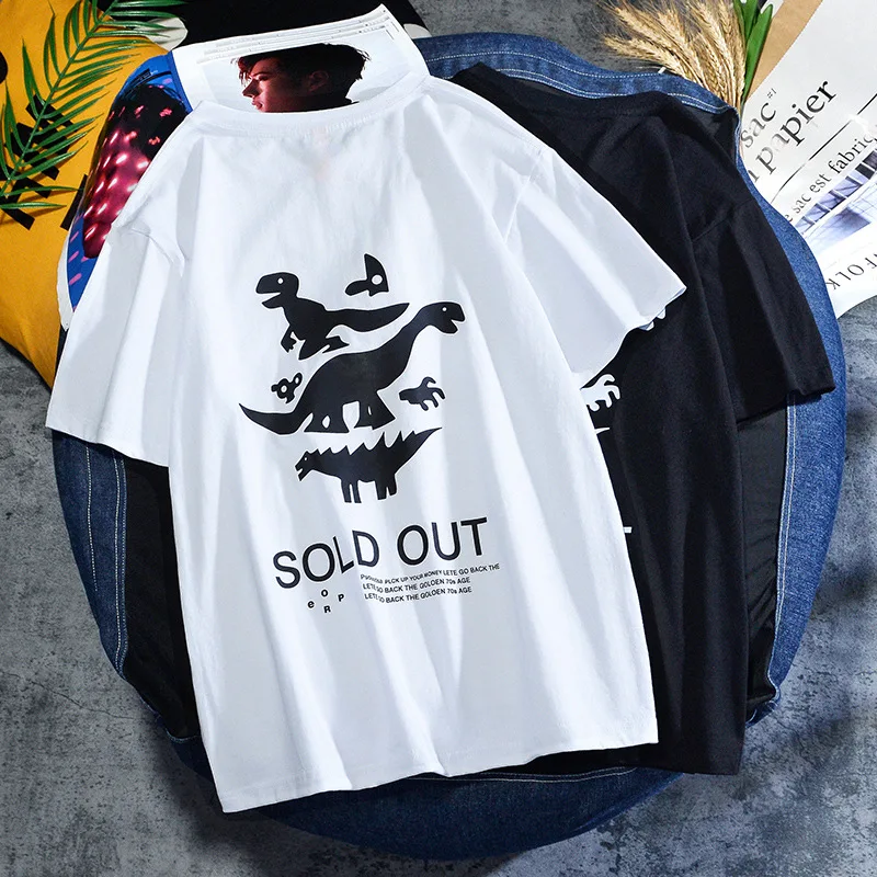 

2021 New Spring And Summer Short-sleeved Male Port Style Casual Fashion Ins Wild Cotton T-shirt Simple Printing Trend Couple Top