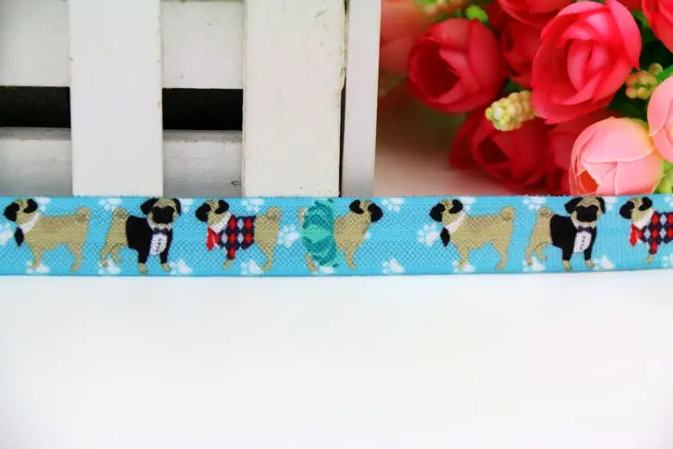 

DHK 5/8'' 5yards Fold Elastic FOE pull dog printed headband headwear hairband decoration OEM Wholesale E502