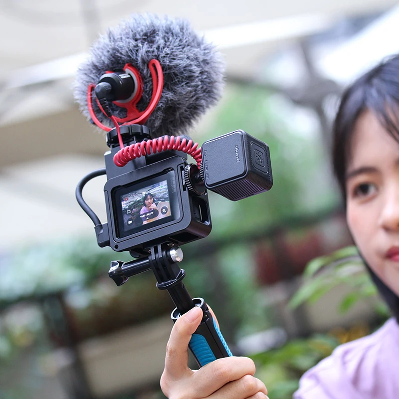 Go Pro металлическая клетка для микрофона светодиодный фонарь для фотосъемки Vlog чехол для холодной обуви крепление для Gopro Hero 7 6 5 рамка с батарейным отсеком