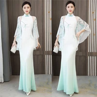 2021 spring autumn new costumes banquet runway cheongsam dress chinese style clothing cloak sleeve qipao female robes y1469
