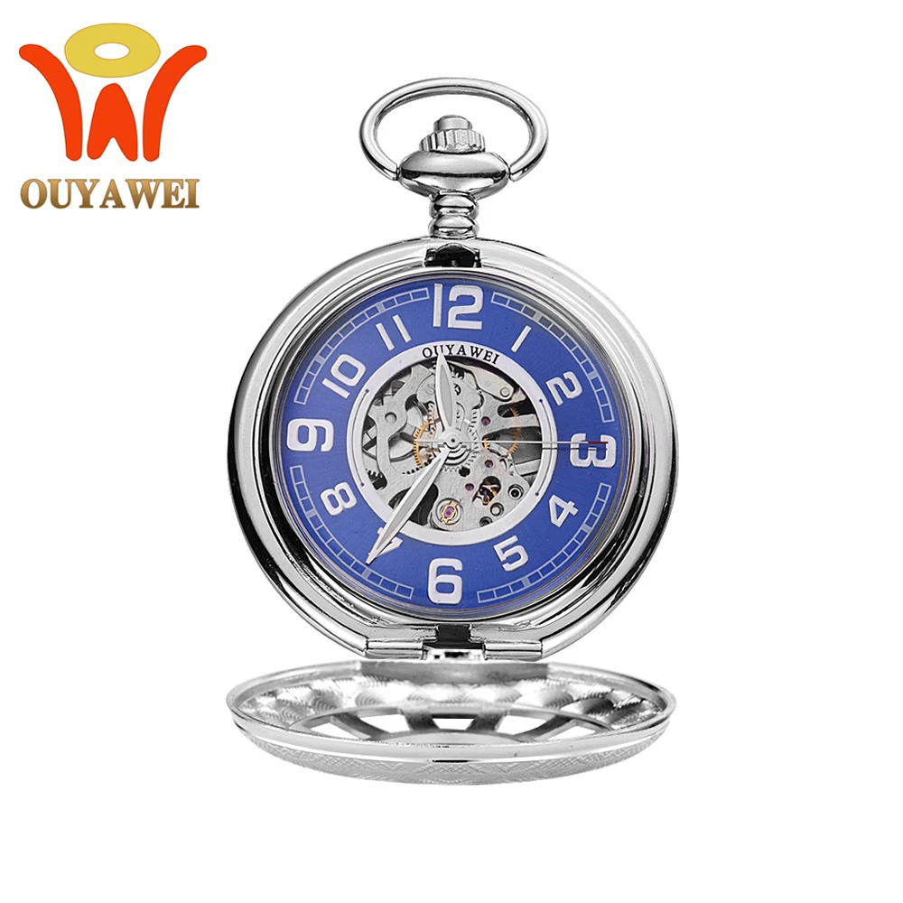 OUYAWEI синие Механические карманные часы в стиле стимпанк мужские античные