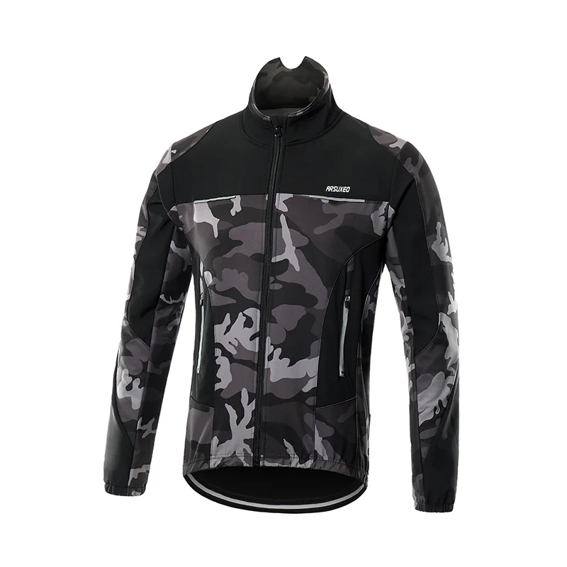 camouflage gray ARSUXEO Мужская зимняя велосипедная куртка термальная ветрозащитная водонепроницаемая куртка мотоциклетная спортивный, из мягкой кожи пальто велосипедная одежда светоотражающая - Color: camouflage gray