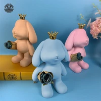 creative big ears rabbit with crown resin statue cute animal bunny figure sculpture ornaments home decoration gifts