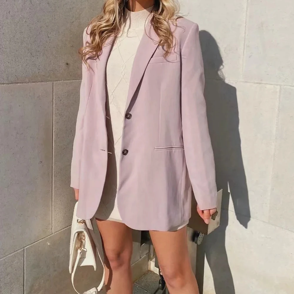 

2021 Summer New Ladies Simple Button Casual Pink Blazer Design Women Basic Blazers Outfit Coats