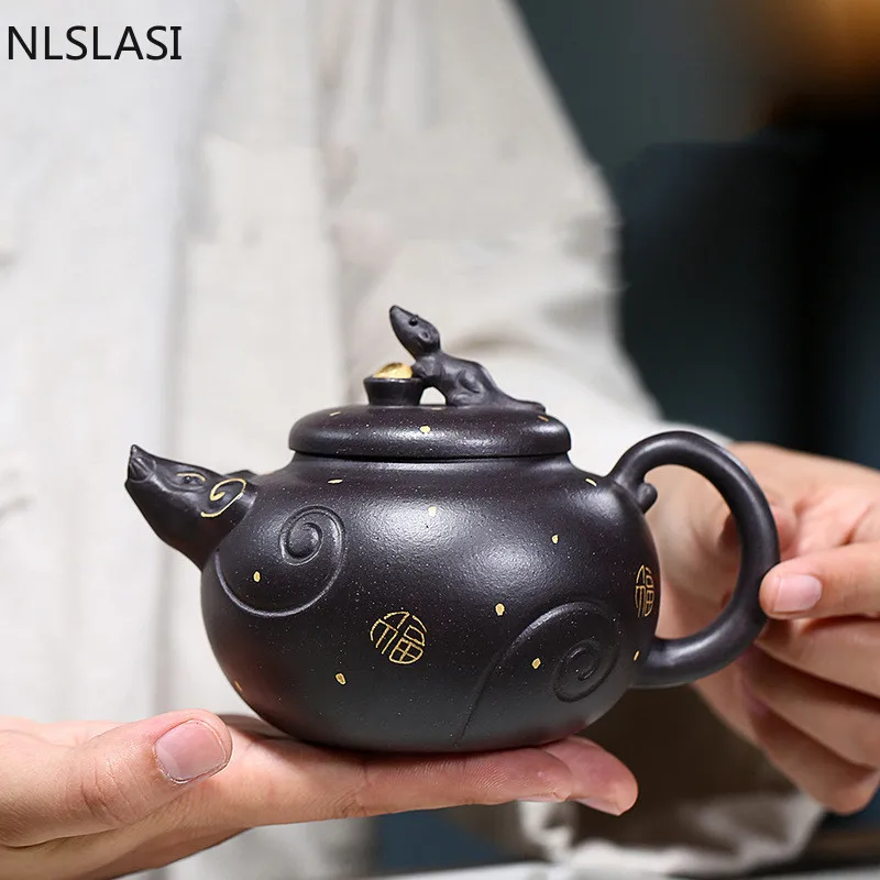 

Yixing tea pot Handmade purple clay filter teapots beauty kettle Raw ore black gold sand Custom tea set Authentic Teaware 300ml