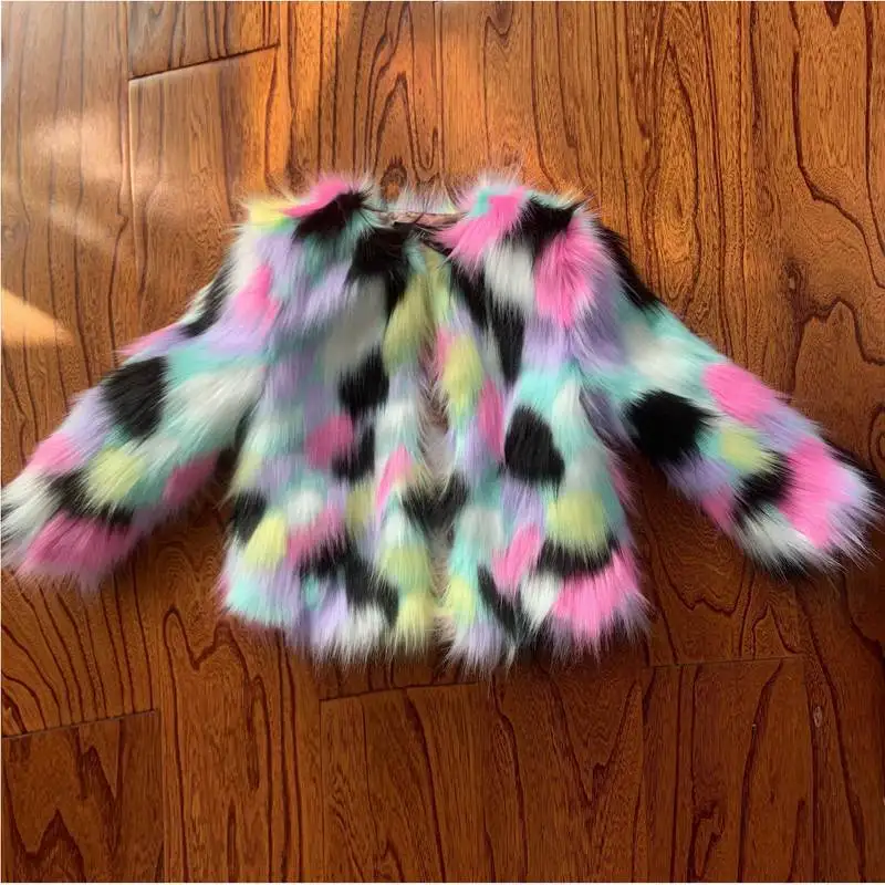 

2021 NEW !! Paste rainbow winter coat / Mommy and me matching clothes / Faux fur coat