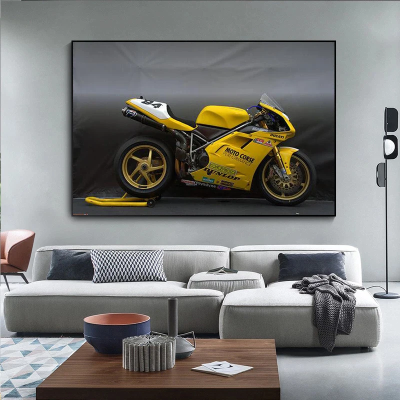 

Canvas Painting DUCATIs 996 Yellow Racing Motorbike Pictures Wall Art Posters and Prints for Living Room Home Decor Unframed
