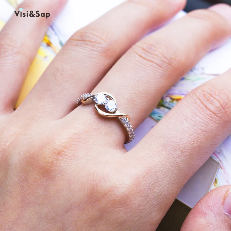 Visisap Creative Simple Cross Surround Two Color Zircon Engagement Rings for Women Inlaid Shiny Lady Ring Dropshipping B2383 | Украшения и