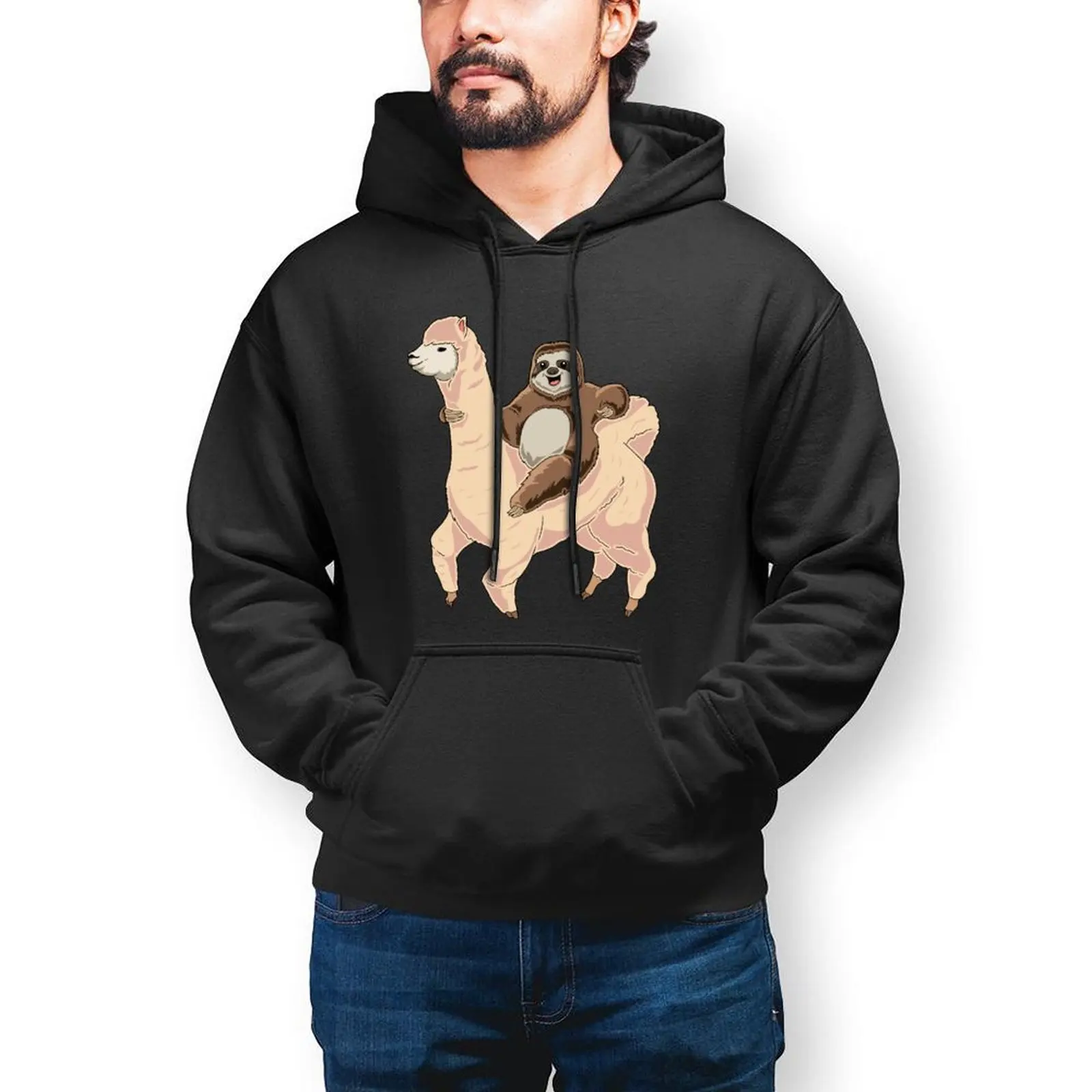 

Llama Hoodie Stylish Long Length Cotton Hoodies Men Warm Loose Pullover Hoodie X