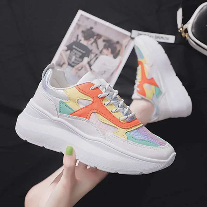 

Модные кроссовки на массивной подошве, женская обувь, женские кроссовки на плоской подошве, на шнуровке, повседневная Вулканизированная же...