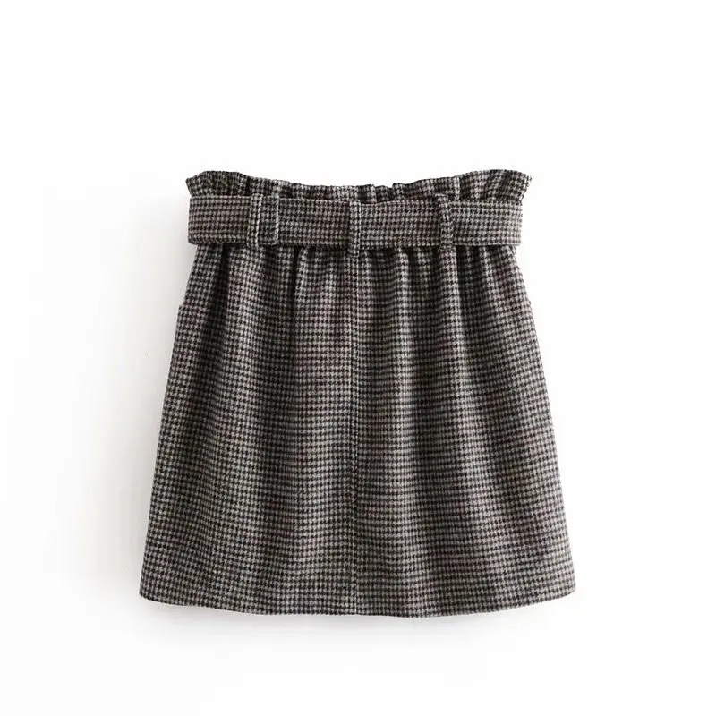 women plaid pattern mini tweed skirts 2020 summer autumn faldas mujer with belt sexy female elgant fashion short skirt ladies | Женская