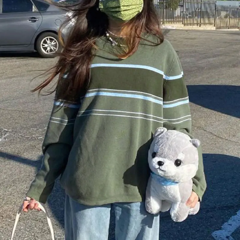 

ZOTTSOZ Knitwear Striped Sweaters Women Autumn Warm Loose Casual Harajuku Knit Pullover Streetwear Fashion 2021 Jumpers Tops