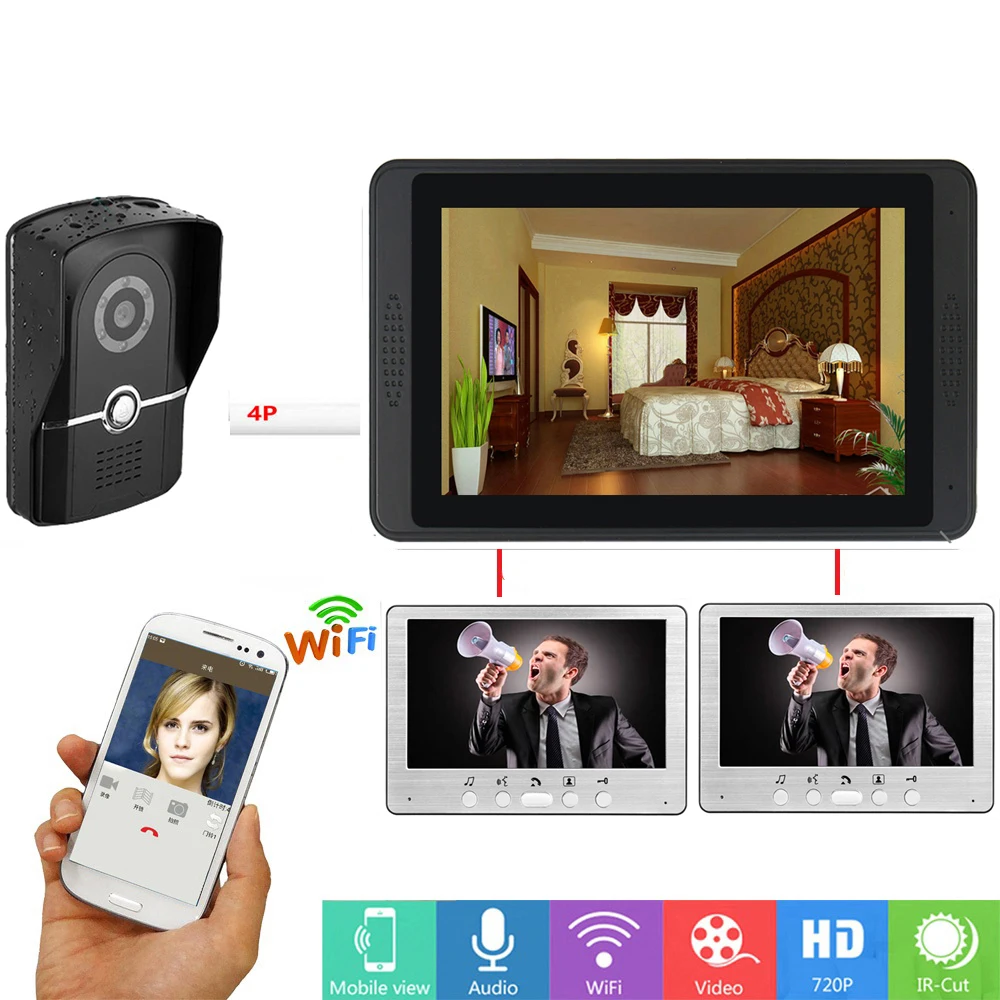 APP Control Video Intercom 7 Inch Monitor Wifi Wireless Door Phone Doorbell Visual Camera System SD Recording | Безопасность и