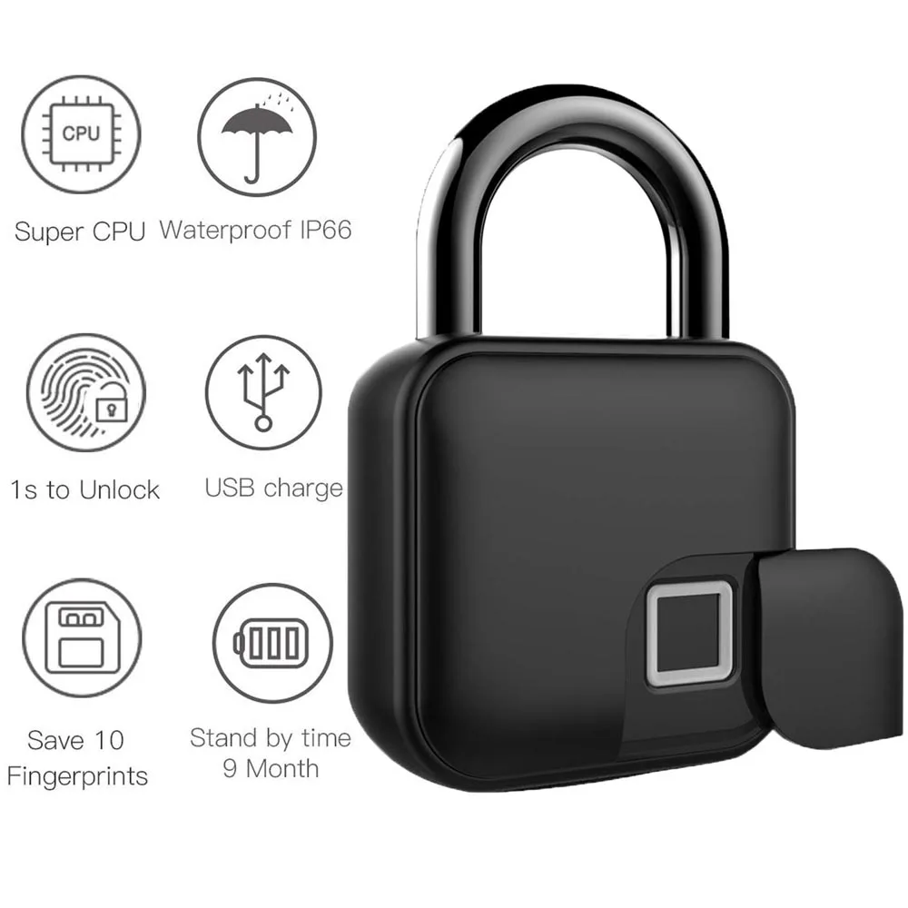 

Fingerprint Padlock Smart Gym Locker Locks Small Touch Electronic Biometric Outdoor Waterproof Thumbprint Lock for Backpack ZW08