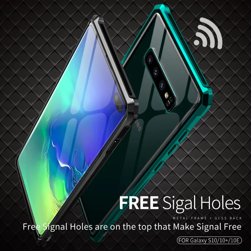 Металлический бампер для Samsung Galaxy S10 чехол с прозрачным стеклом и задней